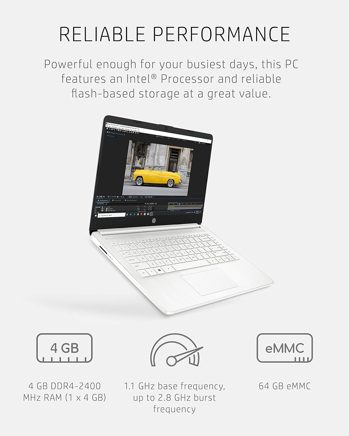 HP 14 Laptop, Intel Celeron N4020, 4 GB RAM, 64 GB Storage, 14-inch Micro-edge HD Display
